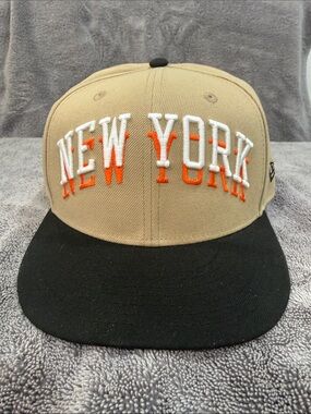 New Era Beige & Black Snapback with White and Orange NEW YORK Embroidery
